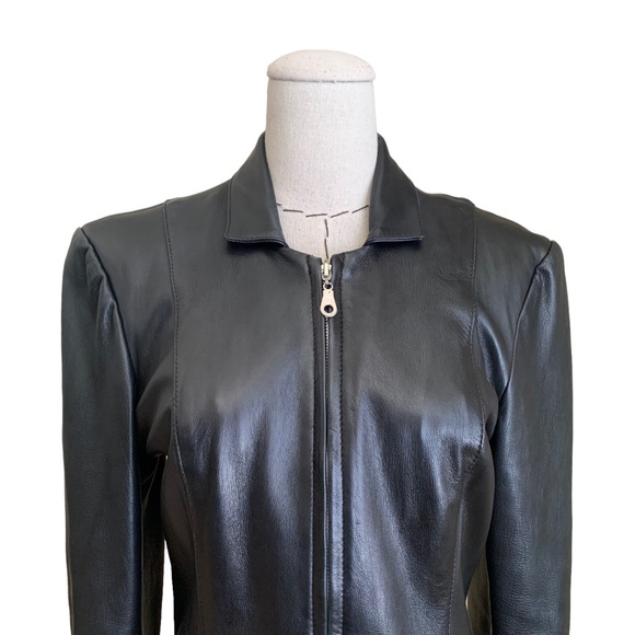 Vintage 90s Privilege Paris Black Leather Zip Up Jacket North Beach Goth Small - Picture 2 of 16